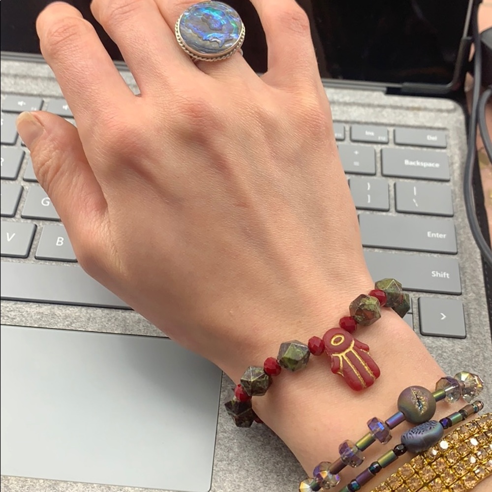 Red&green jasper hamsa hand bracelet
